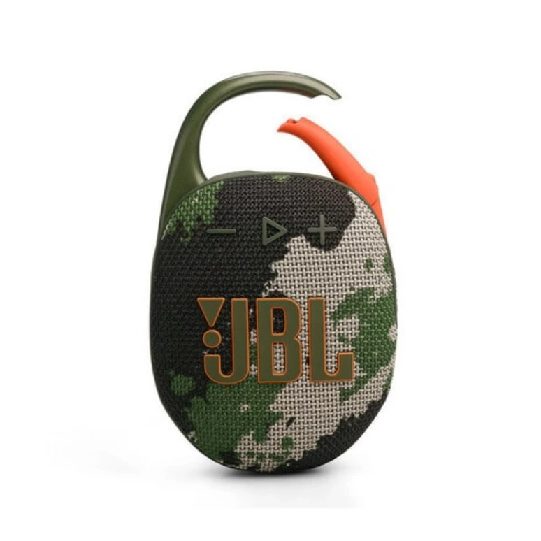 اسپیکر بلوتوثی قابل حمل جی بی ال مدل Clip5 JBL، مدت زمان پخش 12 ساعت، منبع انرژی برق و باتری لیتیوم یونی، درگاه ارتباطی شامل USB، ضد آب و ضد گرد و غبار     